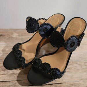 Jack Rogers Luccia wedge sandals in black leather SZ 9.5